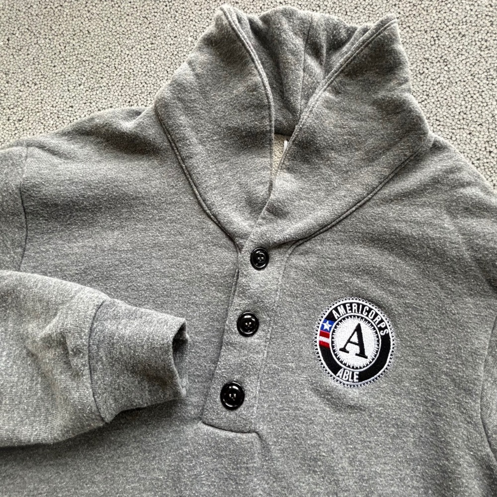 American Apparel AMERICORPS Rugby Sweatshirt MEN's M Gray Shawl Button Up Terry